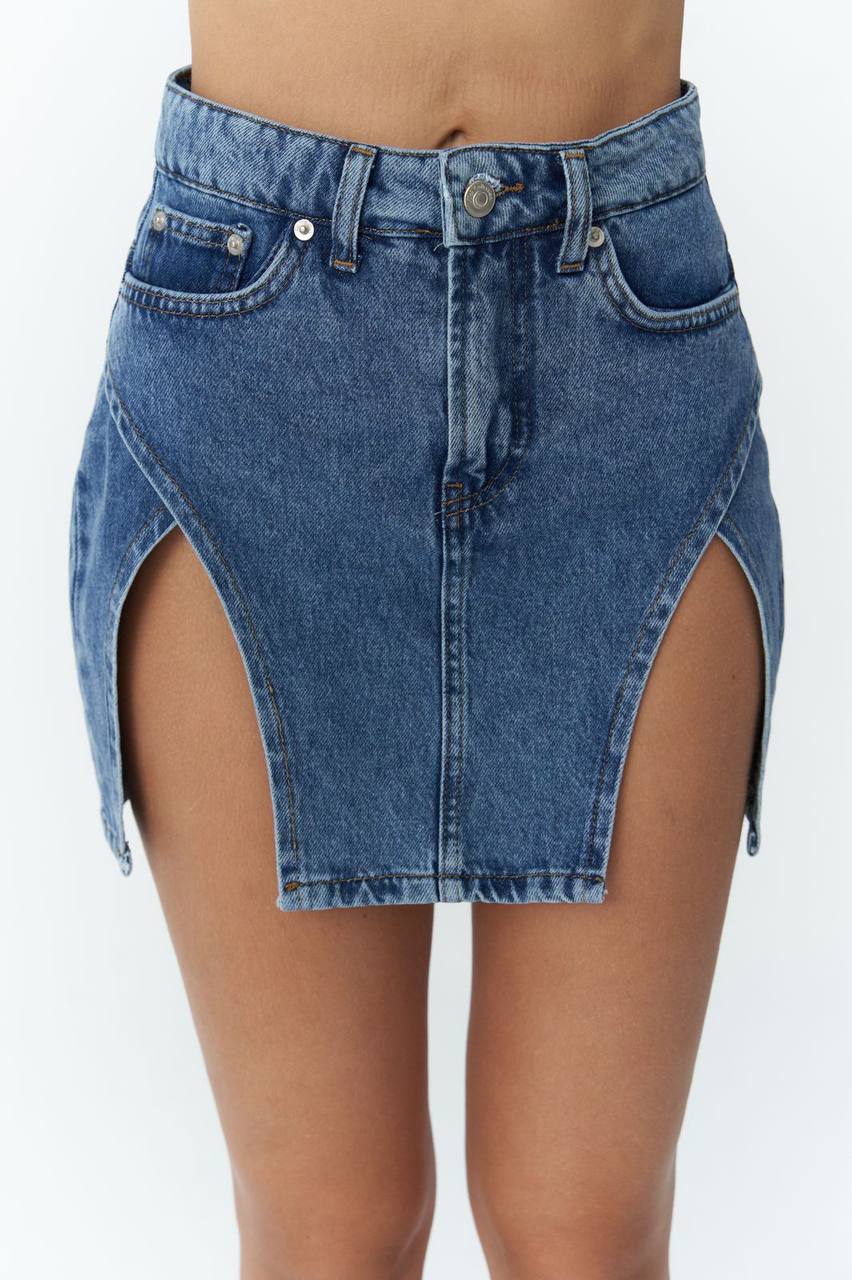 MARTA DEEP SPLIT JEAN SKIRT